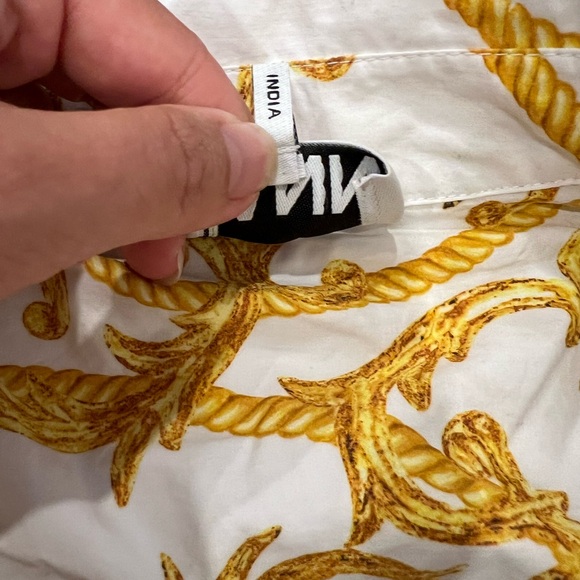 NWT GANNI 100% Cotton Gold And White Patterned Button Up Wrap Shirt - Picture 10 of 14